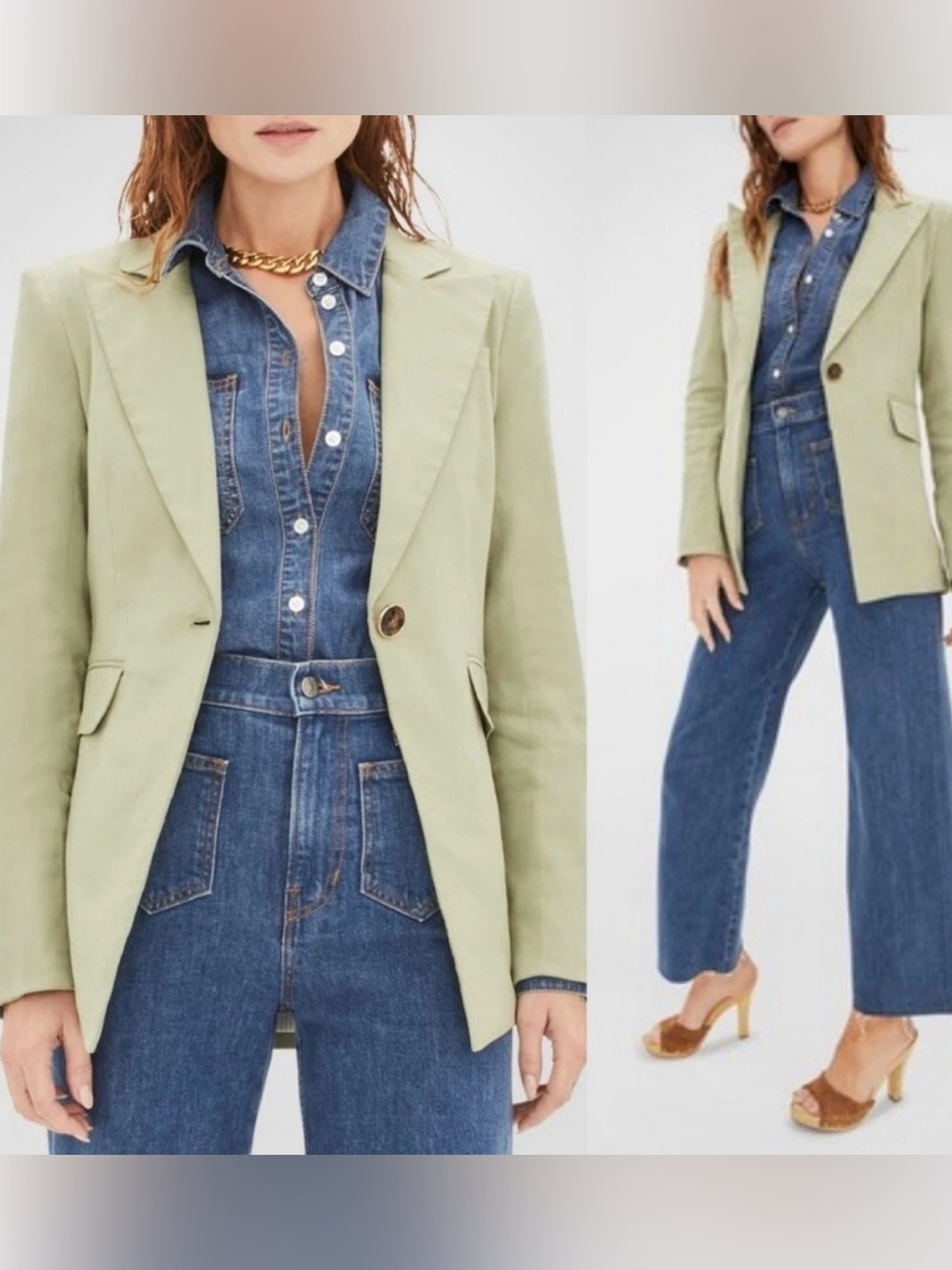 Veronica Beard Sedgwick Dickey Jacket Washed Sage Green Linen Sz 2